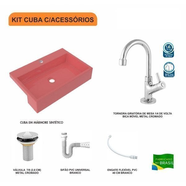 Kit Cuba XRT55 Torneira 1198 Metal e Válvula 1 Polegada Sifão Flexível PVC Compace - 3