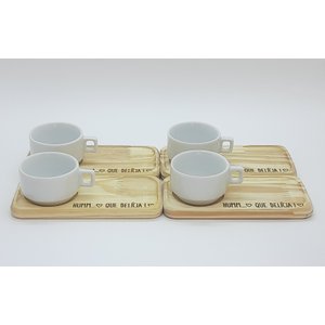 Kit Jogo 4 Xícaras Café Hotel 100ml C/ Pires Pinus - Porcelana Branca