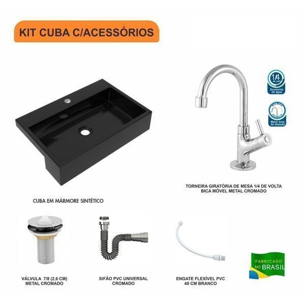 Kit Cuba XRT55 Torneira 1198 Metal Válvula 1 Polegada Sifão Cromado Flexível Compace - 3