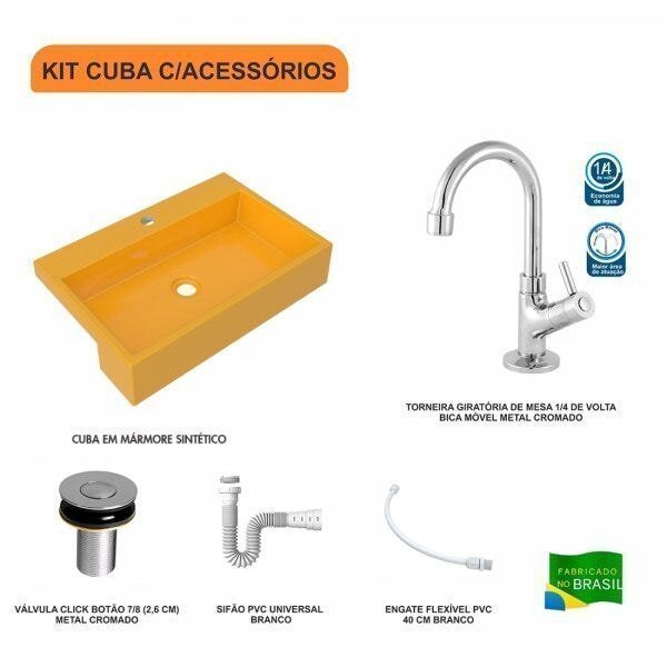 Kit Cuba XRT55 Torneira 1198 Metal Válvula Click 1 Polegada B Sifão PVC Flexível Compace - 3