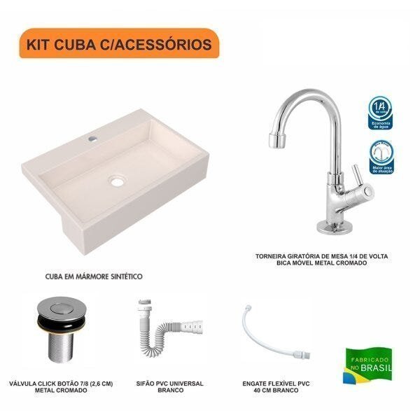 Kit Cuba XRT55 Torneira 1198 Metal Válvula Click 1 Polegada B Sifão PVC Flexível Compace - 3