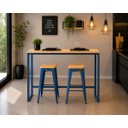 Ver imagem 2 de Mesa Jantar Aparador Bancada Alta Industrial 160x70cm Tampo Bege Pés Azul
