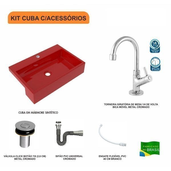 Kit Cuba XRT55 Torneira 1198 Metal Válvula Click 1 Polegada B Sifão Cromado Flexível Compace - 3