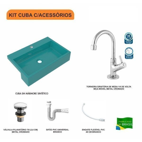 Kit Cuba XRT55 Torneira 1198 Metal Válvula Click 1 Polegada G Sifão PVC Flexível Compace - 3