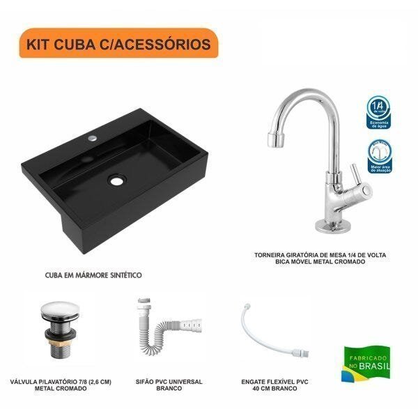 Kit Cuba XRT55 Torneira 1198 Metal Válvula Click 1 Polegada G Sifão PVC Flexível Compace - 3