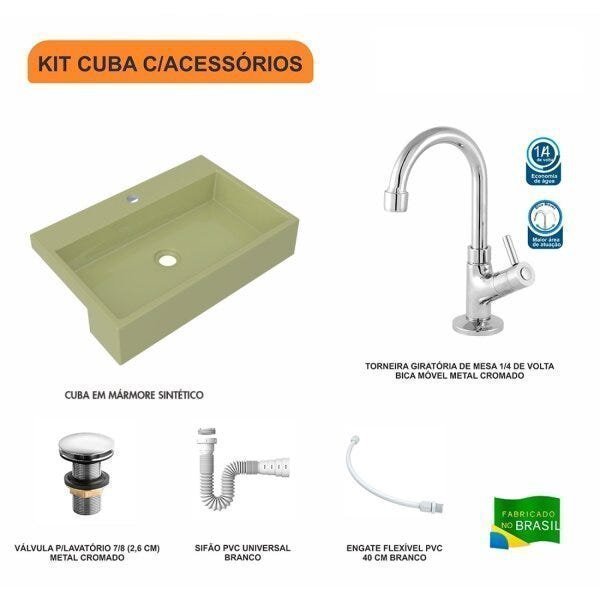 Kit Cuba XRT55 Torneira 1198 Metal Válvula Click 1 Polegada G Sifão PVC Flexível Compace - 3