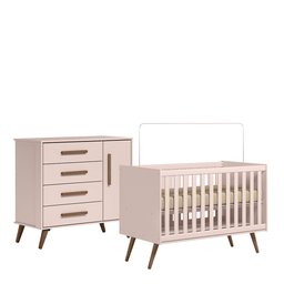 Quarto de Bebê Qencanto com Cômoda e Berço Qmovi Rosa - 1