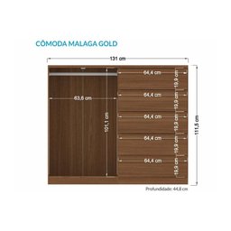 Cômoda Casal Málaga Gold 2 Portas e 5 Gavetas Jatoba - Santos Andirá - 2