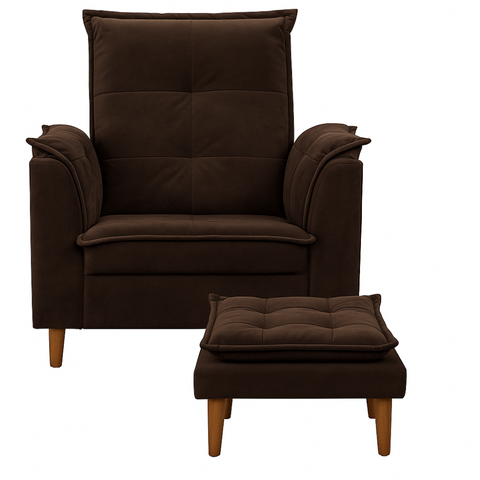 Poltrona Conforto + Mini Puff Opala Tecido Suede Marrom - Fri Varejo