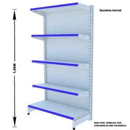 Gondola Parede 1,96m Amapá Flex Kit 5 Metros Branco Porta Etiqueta Azul - 2225 - 3