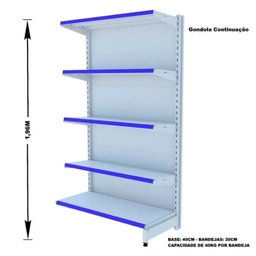Gondola Parede 1,96m Amapá Flex Kit 5 Metros Branco Porta Etiqueta Azul - 2225 - 2