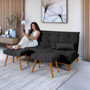 Ver imagem 1 de Kit Sofa Cama Mobly com 2 Banquetas Moderno Sala Quarto:preto