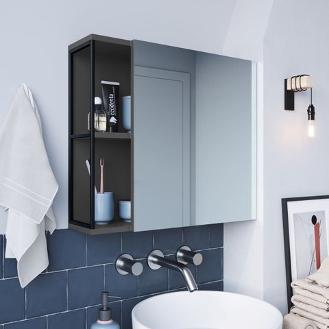 Espelheira Multiuso para Banheiro 60cm P1015 Preto Grafite