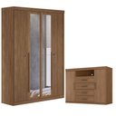 Ver imagem 1 de Guarda Roupa Casal Ripado 4 Portas Buriti com Espelho e Cômoda Havana Master Jatobá Acetinado - Sant