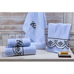 Jogo de Banho Noblesse Luxo Bordado 5 Pecas Branco com Bordado Preto^ - 1
