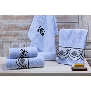 Jogo de Banho Noblesse Luxo Bordado 5 Pecas Branco com Bordado Preto^