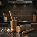 Ver imagem 4 de Pilão de Madeira Artesanal 12 Cm com Mão 23 Cm Teixeira:marrom