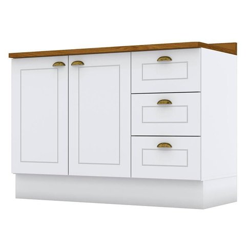 Balcão de Cozinha 120 Cm Americana Branco com Tampo Nature – Henn