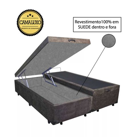 Base Box Baú Casal Luxo Blindado Bipartido NK Camas Suede Marrom 41x138x188