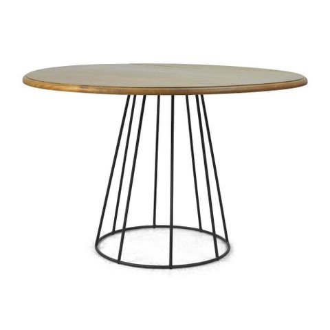 Mesa de Jantar Redonda 120cm Madeira Maciça Base Ferro Natural Belmont