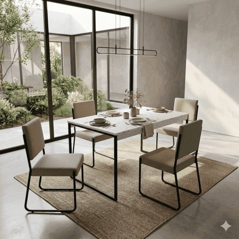 Conjunto de Jantar Nero Industrial 110x70 cm com Cadeiras Saki Klm Store