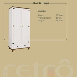 Guarda-roupa Retrô 2p 1g Off White-nogueira Roupeiro Solteiro ou Infantil - 4