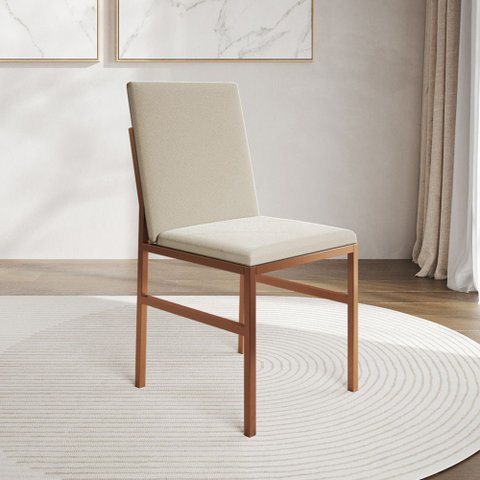 Cadeira de Jantar Estofada Mônaco Base Cobre Veludo para Sala Cozinha Mesa Decoração - Cobre/bege