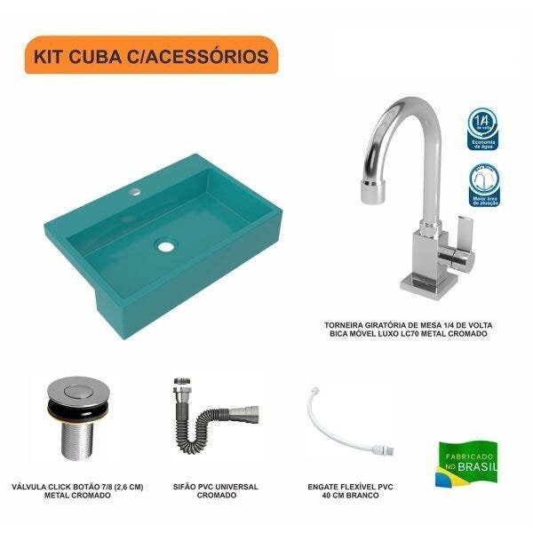 Kit Cuba XRT55 com Torneira Luxo 1195 e Válvula Click 1"B com Sifão Cromado e Flexível Compace - 3