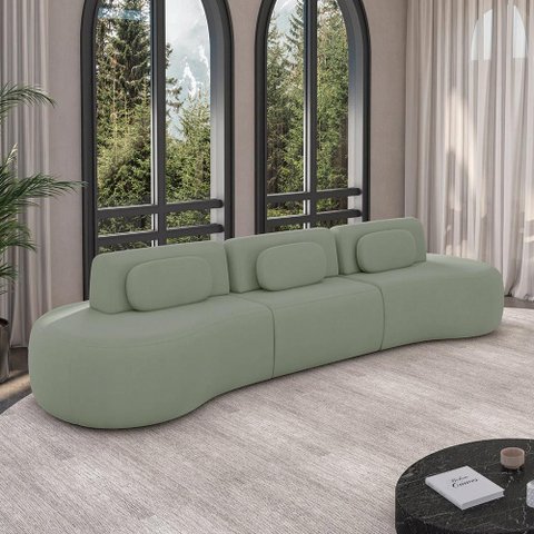 Sofá Sala de Estar Modulado França 366cm Encosto Articulável com Almofadas Veludo Cinza Escuro G45 -