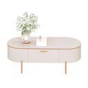 Ver mais imagens de Mesa de Centro Decorativa Bento 1 Gaveta Pés Metálicos Dourados Off White G18 - Gran Belo