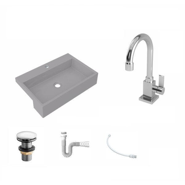 Kit Cuba XRT55 Torneira Luxo 1195 Metal Válvula Click 1 Polegada G Sifão PVC Flexível Compace - 2