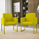 Ver imagem 6 de Kit Sofá 2 Lugares + 2 Poltronas Recepção Sala Base Dourada Cor:amarelo
