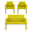 Ver imagem 1 de Kit Sofá 2 Lugares + 2 Poltronas Recepção Sala Base Dourada Cor:amarelo