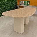 Ver imagem 2 de Mesa de Jantar Orgânica Cora 140x90 cm Base Dupla - Mármore Travertino