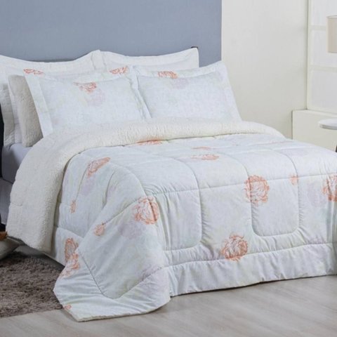 Edredom Solteiro Coberdrom Top Line Estampado Hipercal/sherpa 2 Peças - Garden