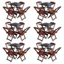 Ver imagem 1 de Kit 6 Jogos de Mesa com 4 Cadeiras de Madeira Dobravel 70x70 Ideal para Bar e Restaurante - Imbuia
