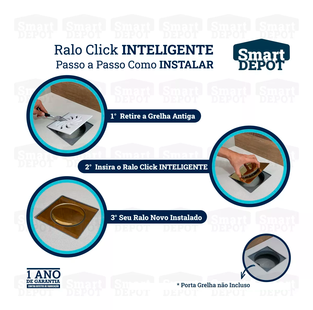 Ralo Click Quadrado Dourado 10cm Smart Depot Ralo Inteligente Proteção contra Insetos Anti Odor - 4