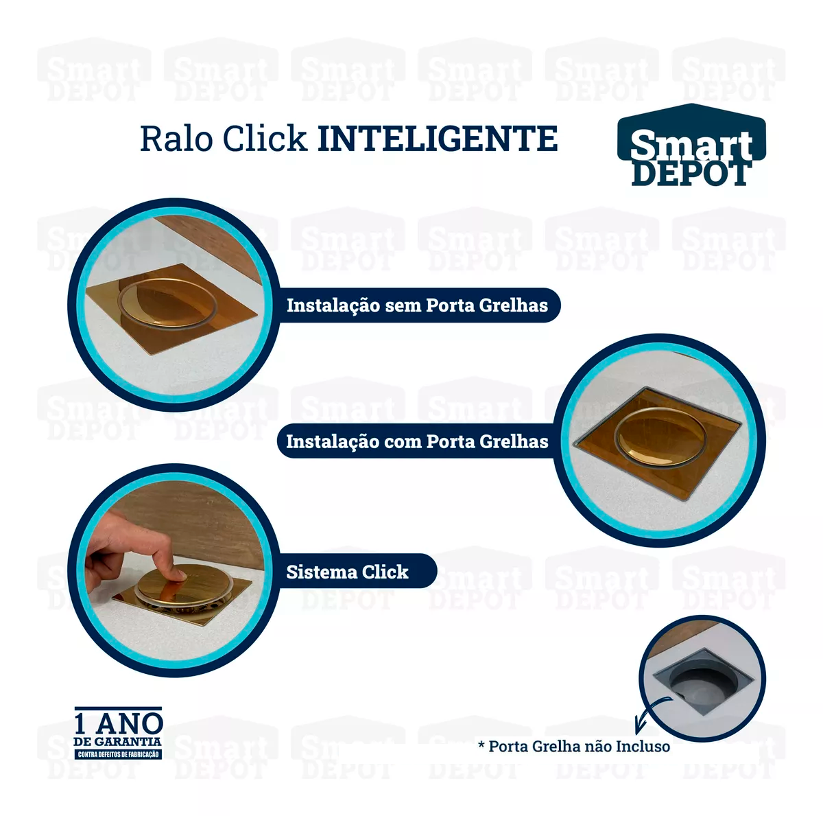 Ralo Click Quadrado Dourado 10cm Smart Depot Ralo Inteligente Proteção contra Insetos Anti Odor - 6
