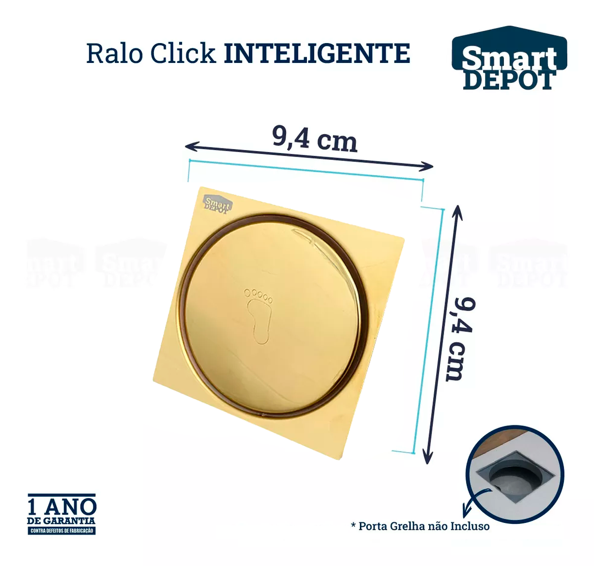 Ralo Click Quadrado Dourado 10cm Smart Depot Ralo Inteligente Proteção contra Insetos Anti Odor - 9