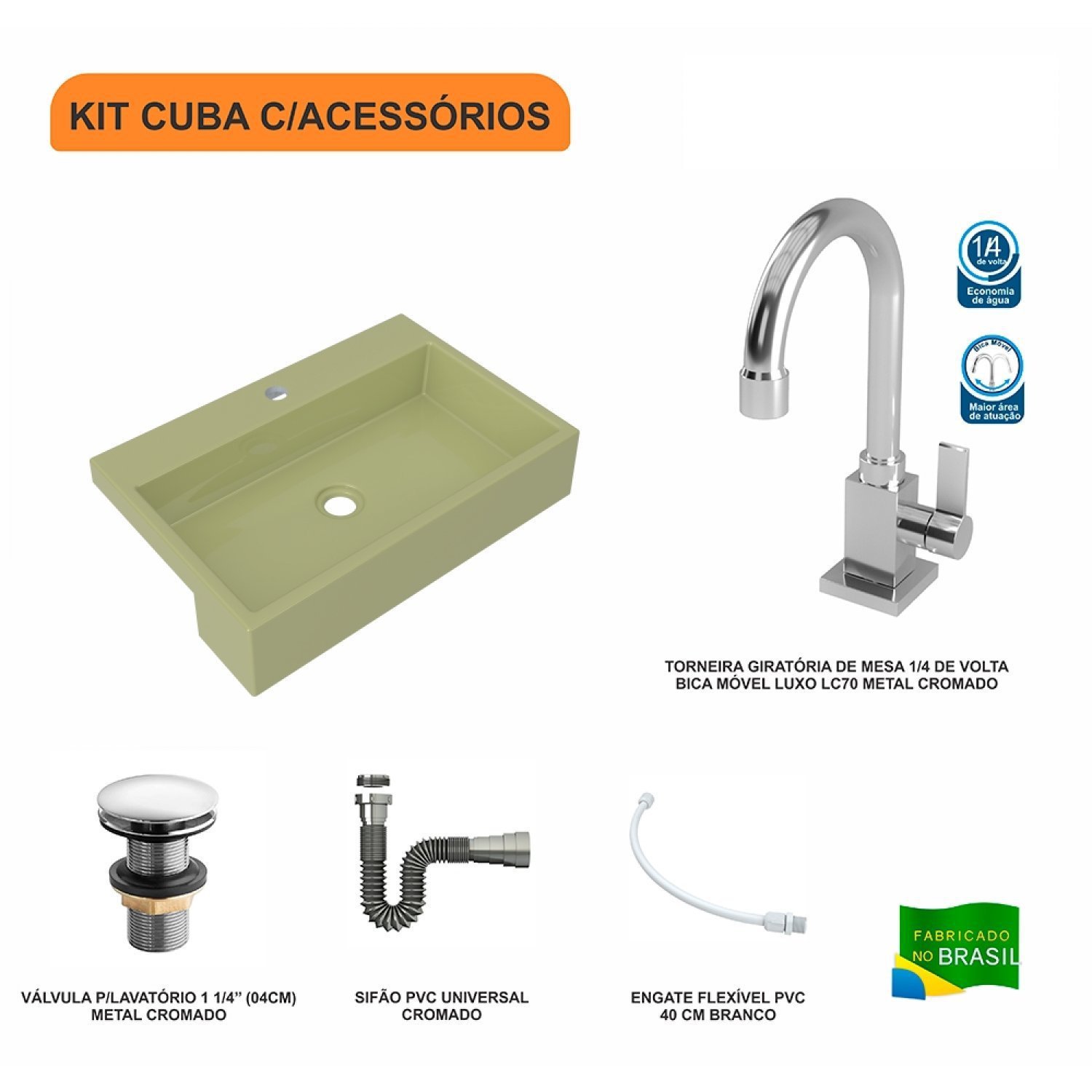 Kit Cuba XRT55 com Torneira Luxo 1195 e Válvula Click 1 1/2 com Sifão Cromado e Flexível Compace - 3