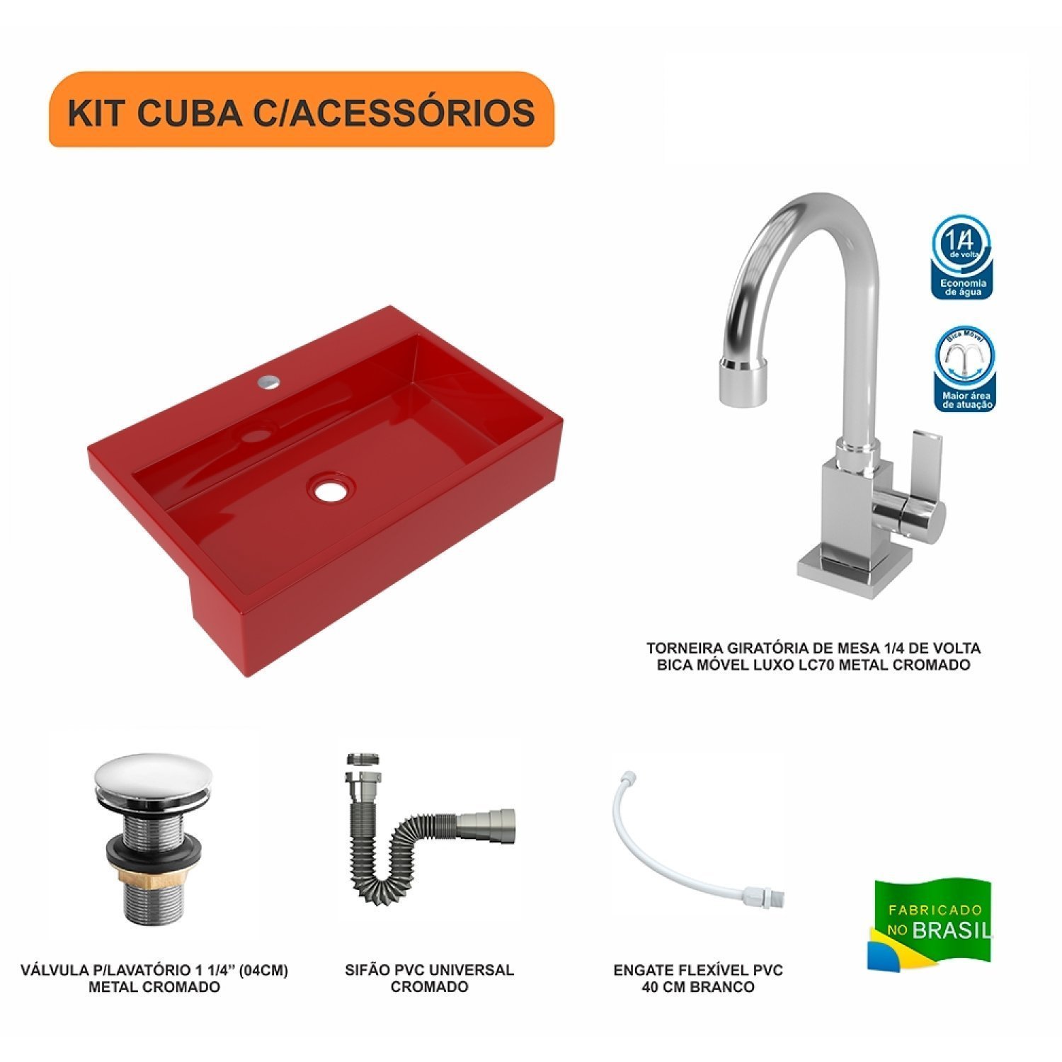 Kit Cuba XRT55 com Torneira Luxo 1195 e Válvula Click 1 1/2 com Sifão Cromado e Flexível Compace - 3