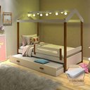 Ver imagem 1 de Cama Solteiro com Auxiliar e Led Casinha Montessoriana Eliz Branco/mel + 2 Colchões Branco