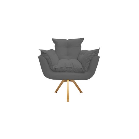 Poltrona Decorativa Opala Base Giratória Suede Cinza Ms Decor