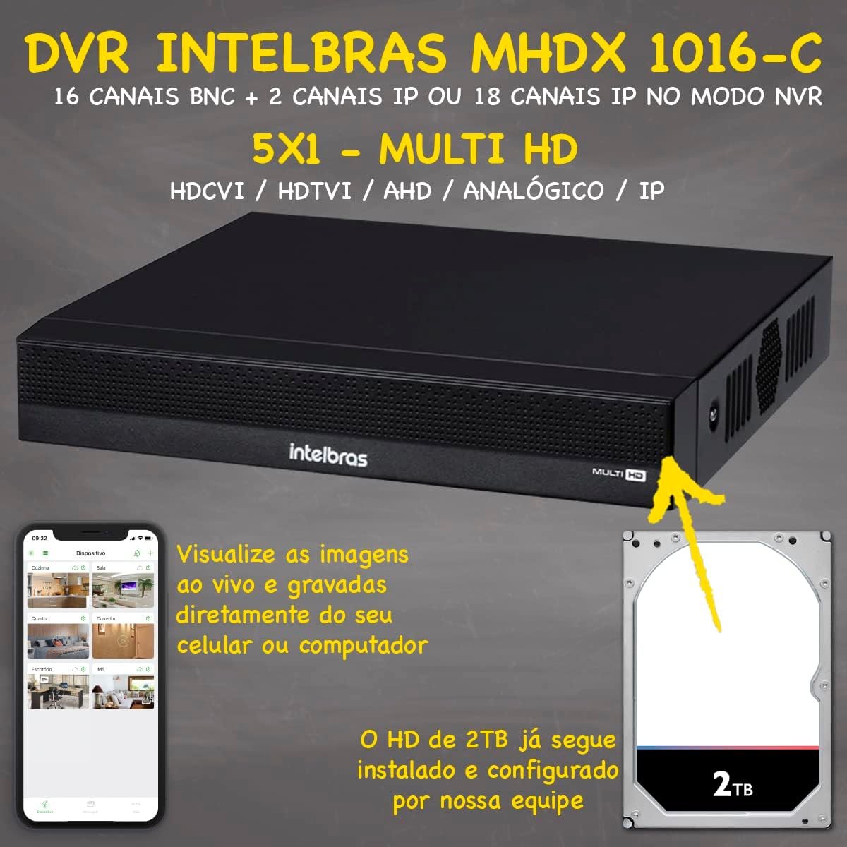 Kit Dvr Intelbras 16 Canais H.265 2tb 12 Câmeras Full Hd 20m - 2