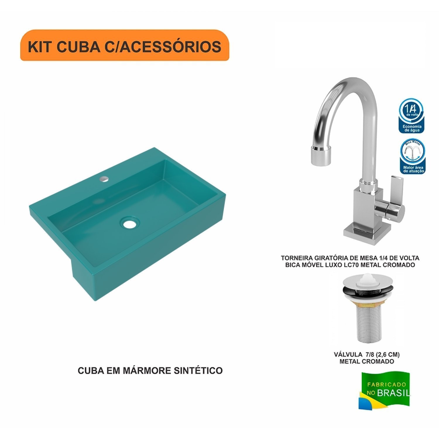 Kit Cuba XRT55 Torneira Luxo 1195 e Válvula 1 Polegada Compace - 3
