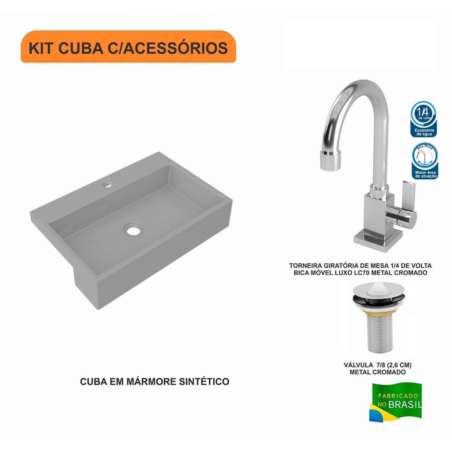 Kit Cuba XRT55 Torneira Luxo 1195 e Válvula 1 Polegada Compace - 3
