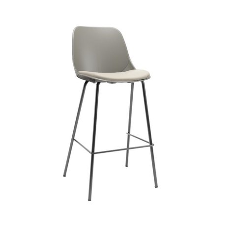 Banqueta Alta Qucik Plaxmetal 4 Pés Preto Polipropileno Basalto Assento Vinil Fendi