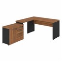 Ver imagem 3 de Mesa Escritório em L1,50x1,50m (Extensível) com Armário Misto (03 Gav) Workstart Nogal Sevilha/Preto