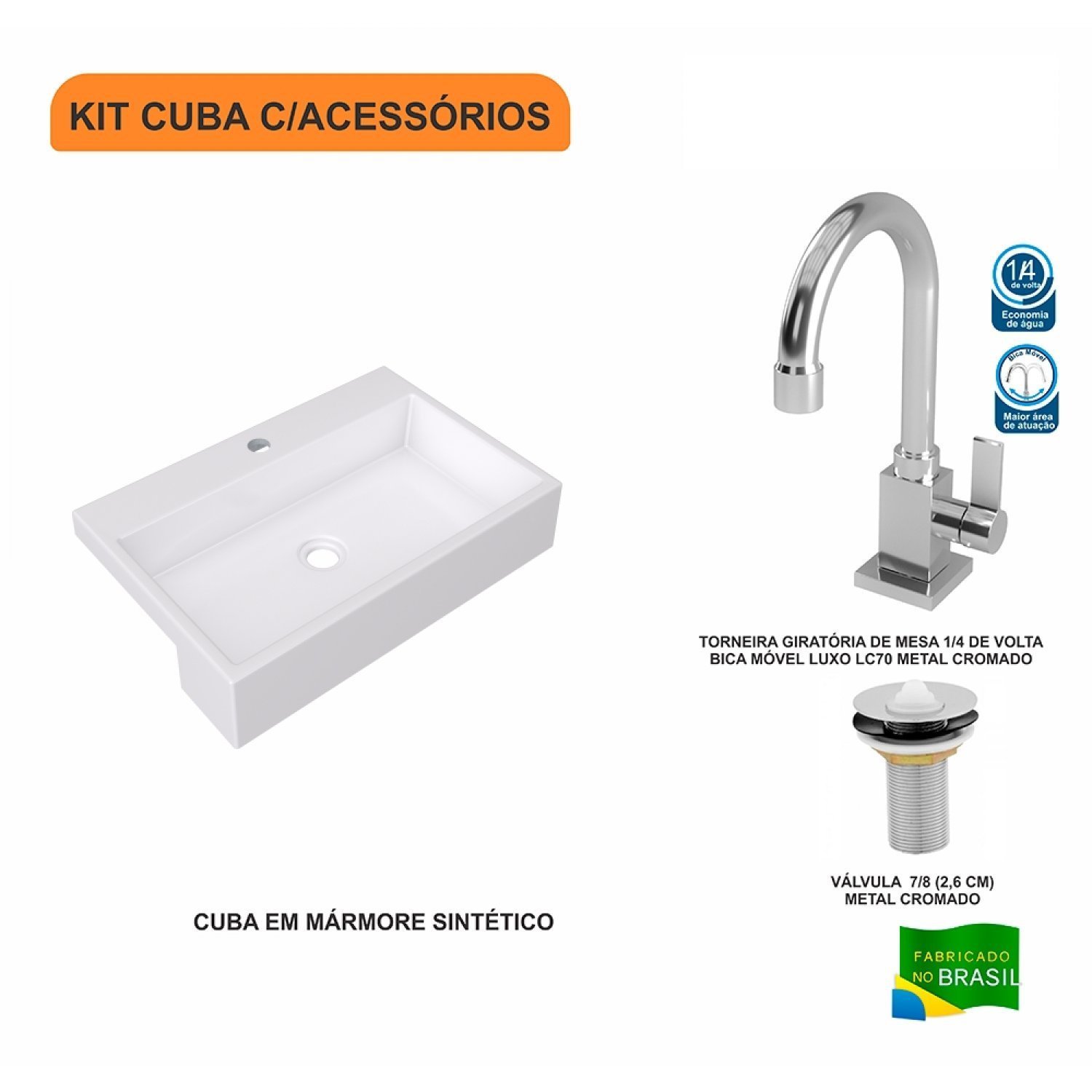 Kit Cuba XRT55 Torneira Luxo 1195 e Válvula 1 Polegada Compace - 3