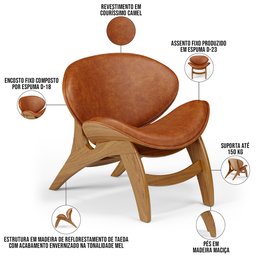 Poltrona Decorativa Orgânica Sala Living Kadosh L02 Couríssimo Camel - Lyam Decor - 4